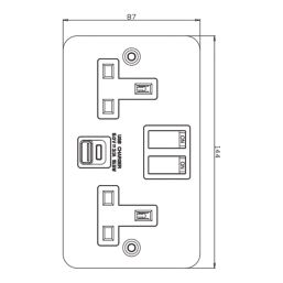 Essentials  13A 2-Gang 2-Pole Switched Metal Clad Socket + 3.1A 15.5W 2-Outlet Type A & C USB Charger with White Inserts