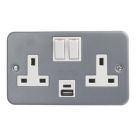 Essentials  13A 2-Gang 2-Pole Switched Metal Clad Socket + 3.1A 15.5W 2-Outlet Type A & C USB Charger with White Inserts