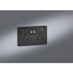 Knightsbridge  13A 2-Gang DP Switched Socket + 2.25A 45W 2-Outlet Type A & C USB Charger Matt Black with Black Inserts