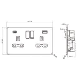 Knightsbridge  13A 2-Gang DP Switched Socket + 2.25A 45W 2-Outlet Type A & C USB Charger Matt Black with Black Inserts