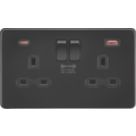 Knightsbridge  13A 2-Gang DP Switched Socket + 2.25A 45W 2-Outlet Type A & C USB Charger Matt Black with Black Inserts