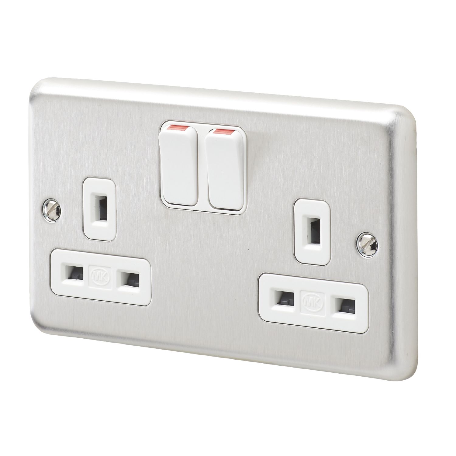 MK Contoura 13A 2-Gang DP Switched Plug Socket Grey with White Inserts (926RG)