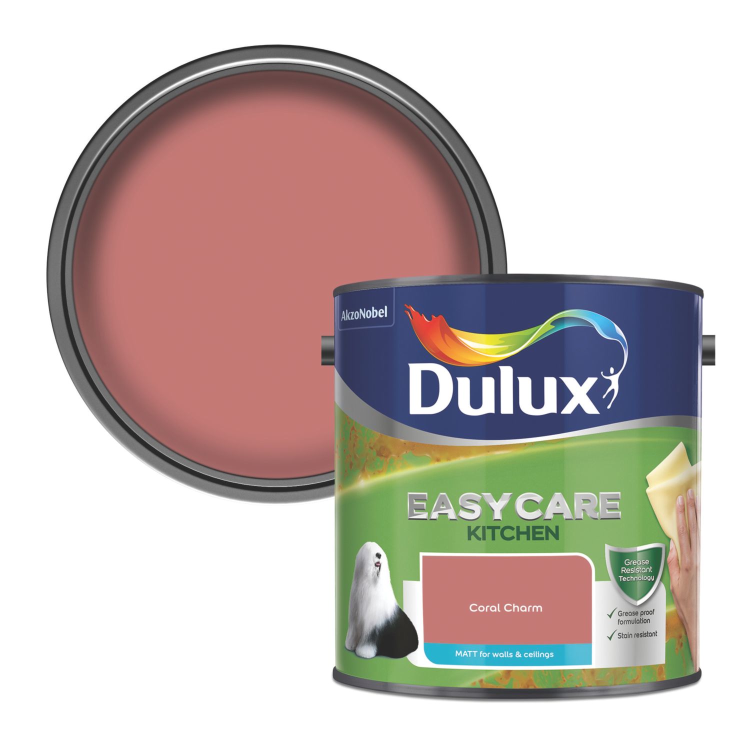 Dulux Easycare 2.5Ltr Coral Charm Matt Emulsion Kitchen Paint (926RT)