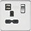 Knightsbridge  13A 1-Gang SP Switched Socket + 2.4A 12W 2-Outlet Type A USB Charger Polished Chrome with Black Inserts