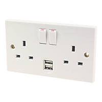 13A 2-Gang DP Switched Socket + 2.1A 2-Outlet Type A USB Charger White