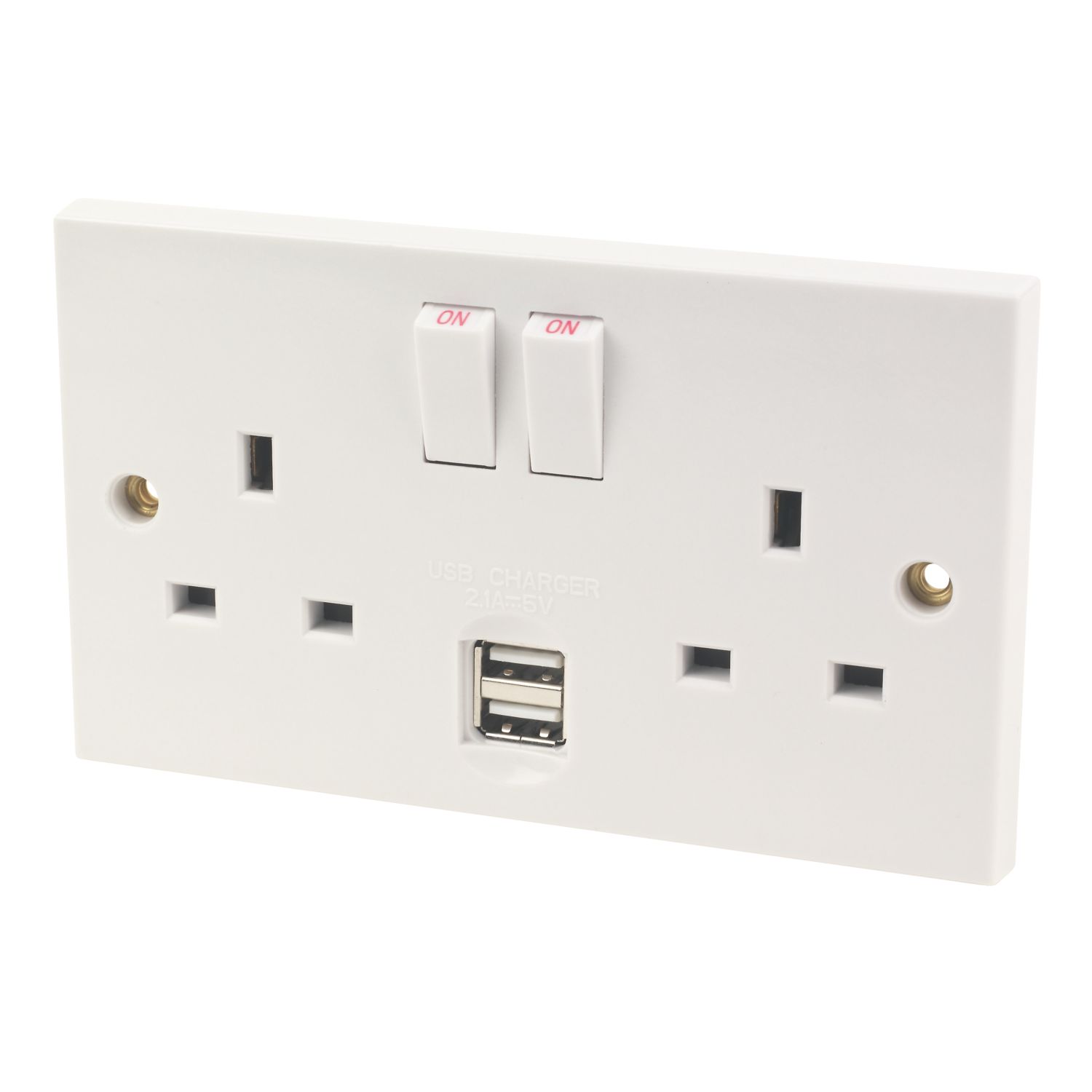 Essentials 13A 2-Gang DP Switched Socket + 2.1A 10.5W 2-Outlet Type A USB Charger White (9272J)