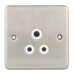 Hager Sollysta WRS51BSW 5A 1-Gang Unswitched Round Pin Socket Brushed Steel with White Inserts