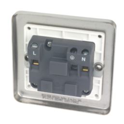 Hager Sollysta WRS51BSW 5A 1-Gang Unswitched Round Pin Socket Brushed Steel with White Inserts