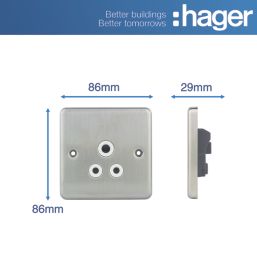 Hager Sollysta WRS51BSW 5A 1-Gang Unswitched Round Pin Socket Brushed Steel with White Inserts