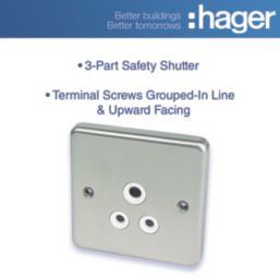 Hager Sollysta WRS51BSW 5A 1-Gang Unswitched Round Pin Socket Brushed Steel with White Inserts