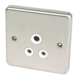 Hager Sollysta WRS51BSW 5A 1-Gang Unswitched Round Pin Socket Brushed Steel with White Inserts