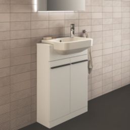 Ideal Standard i.life S Semi-Countertop Floorstanding Basin Unit with Black Handles & Basin Matt White 602mm x 360mm x 888mm