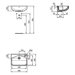 Ideal Standard i.life S Semi-Countertop Floorstanding Basin Unit with Black Handles & Basin Matt White 602mm x 360mm x 888mm
