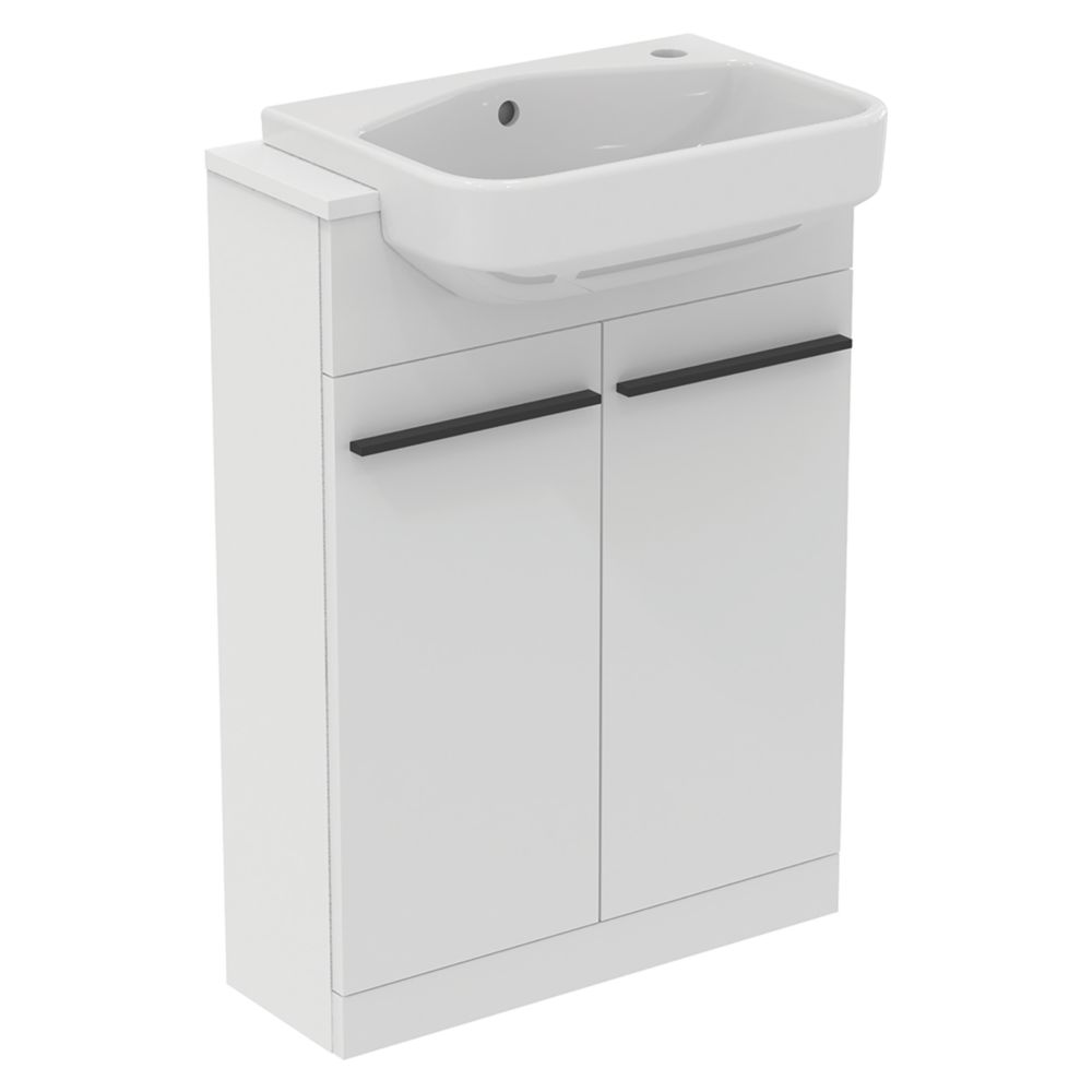 Ideal Standard i.life S Semi-Countertop Floorstanding Basin Unit with Black Handles & Basin Gloss White 602mm x 360mm x 888mm