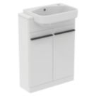 Ideal Standard i.life S Semi-Countertop Floorstanding Basin Unit with Black Handles & Basin Matt White 602mm x 360mm x 888mm