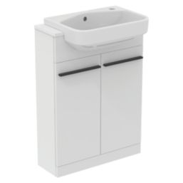 Ideal Standard i.life S Semi-Countertop Floorstanding Basin Unit with Black Handles & Basin Matt White 602mm x 360mm x 888mm