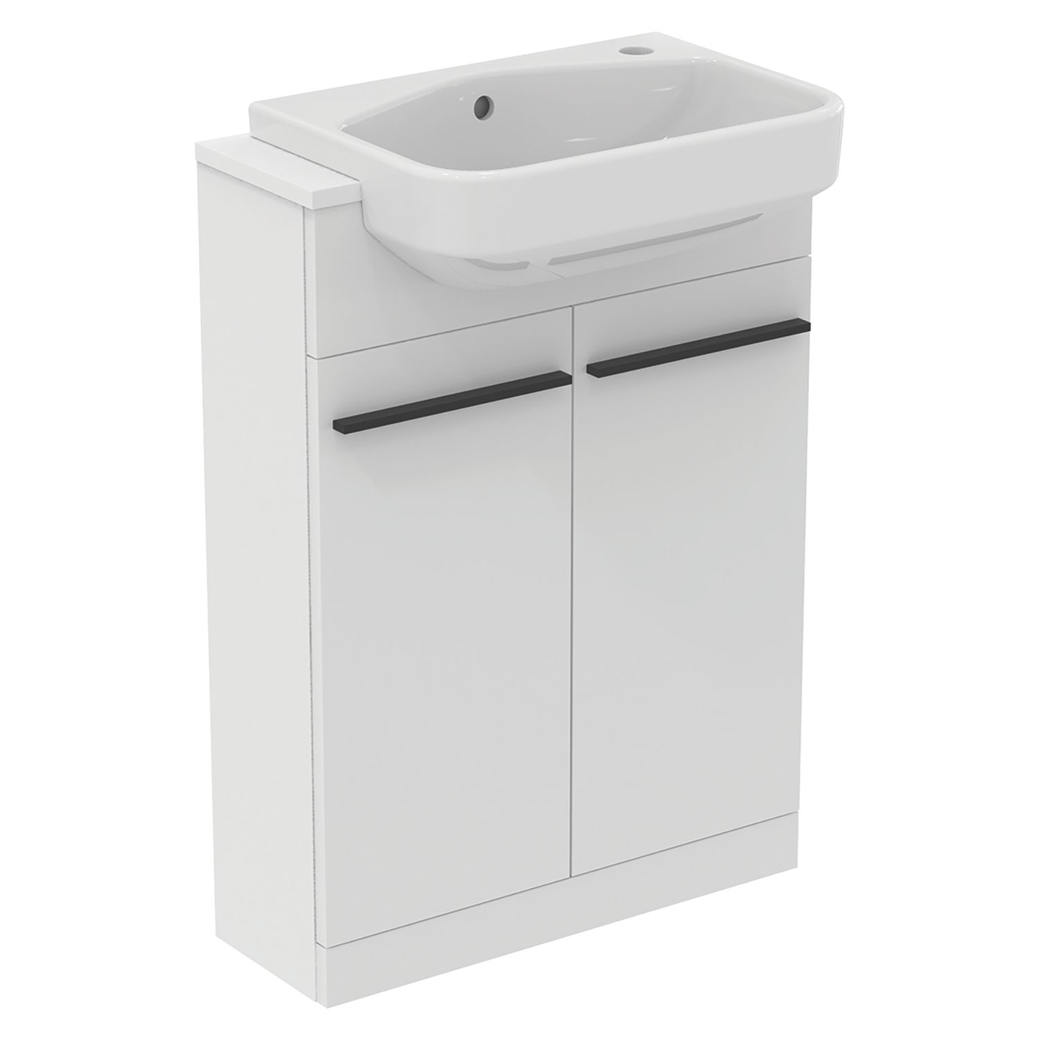 Ideal Standard i.life S Semi-Countertop Floorstanding Basin Unit with Black Handles & Basin Matt White 602mm x 360mm x 888mm (927HM)