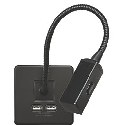 Knightsbridge  LED Reading Light Matt Black 2W 55lm + 2.4A 2-Outlet Type A USB Charger