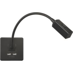 Knightsbridge  LED Reading Light Matt Black 2W 55lm + 2.4A 2-Outlet Type A USB Charger