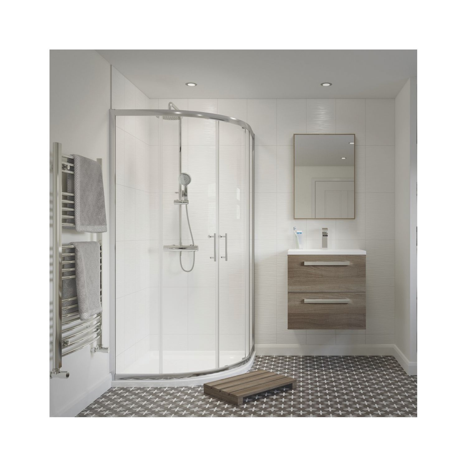 Framed Quadrant 2-Door Shower Enclosure LH&RH Polished Silver 800mm x 800mm x 1850mm (927RJ)