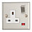 Contactum Iconic 13A 1-Gang DP Switched Socket Outlet Brushed Steel with Neon with White Inserts