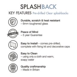 Splashback  Clear with Brushed Brass Caps Kitchen Splashback 900mm x 700mm x 6mm