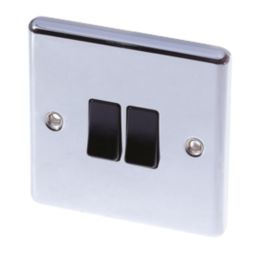 LAP  10AX 2-Gang 2-Way Light Switch  Polished Chrome with Black Inserts