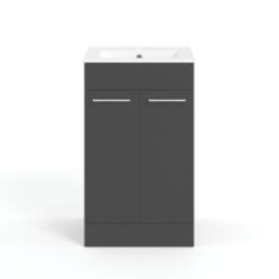 Ohio 2-Door Bathroom Vanity Unit with Ceramic Basin Gloss Dark Grey 510mm x 390mm x 848mm
