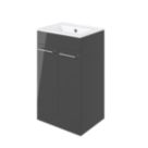 Ohio 2-Door Bathroom Vanity Unit with Ceramic Basin Gloss Dark Grey 510mm x 390mm x 848mm