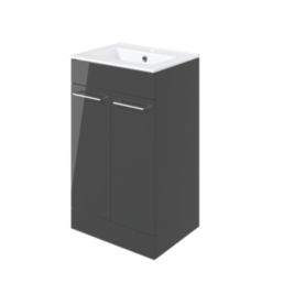 Ohio 2-Door Bathroom Vanity Unit with Ceramic Basin Gloss Dark Grey 510mm x 390mm x 848mm