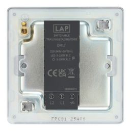 LAP  1-Gang 2-Way LED Dimmer Switch  Polished Chrome with Colour-Matched Inserts