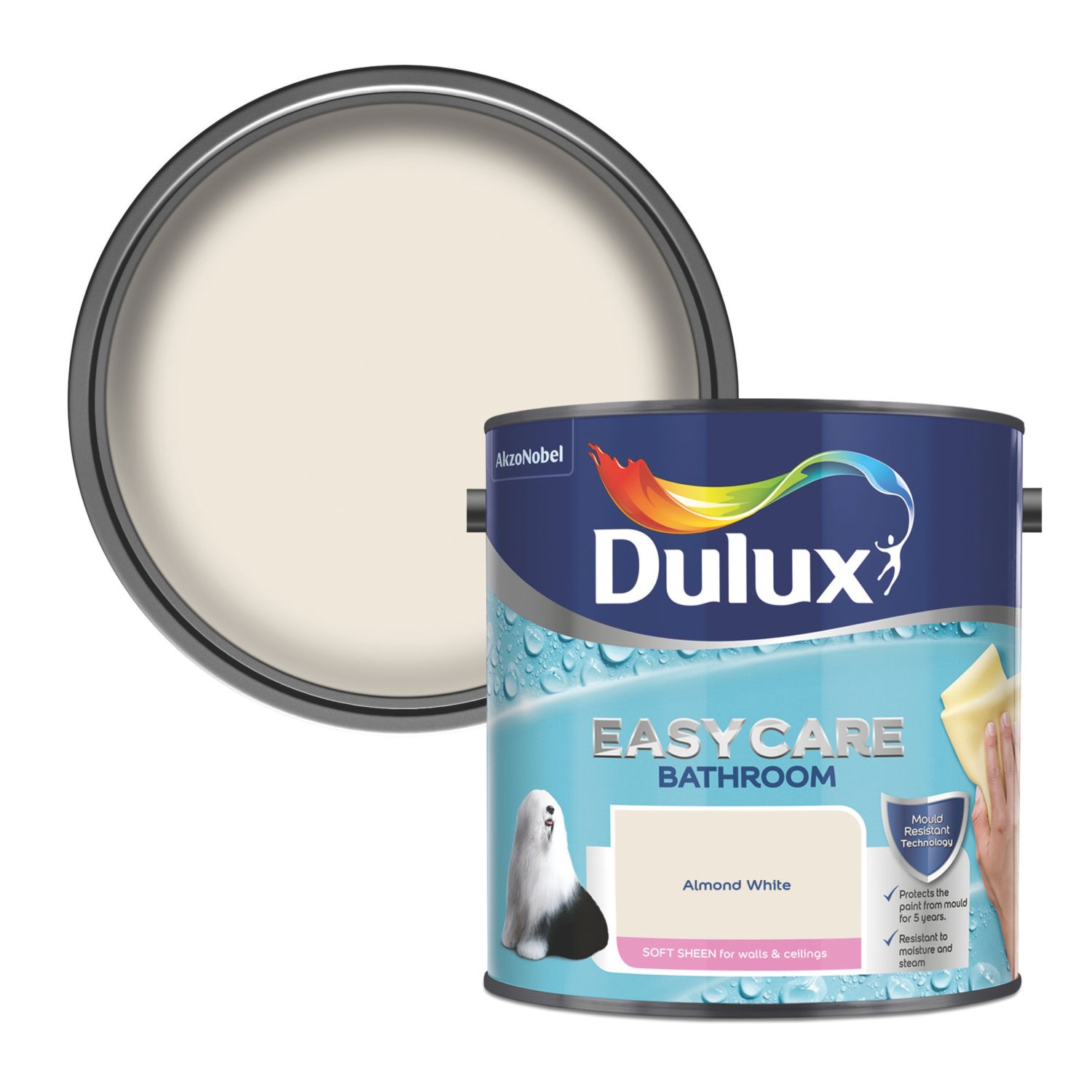 Dulux Easycare 2.5Ltr Almond White Soft Sheen Emulsion Bathroom Paint (92988)