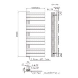 Flomasta Cantilever 1200mm x 500mm 1665BTU Black Vertical Designer Radiator