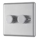 LAP  2-Gang 2-Way LED Dimmer Switch  Brushed Steel with Colour-Matched Inserts