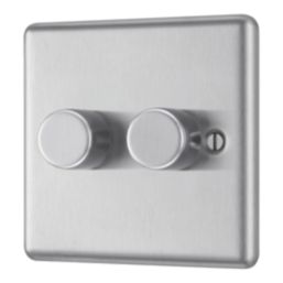 LAP  2-Gang 2-Way LED Dimmer Switch  Brushed Steel with Colour-Matched Inserts