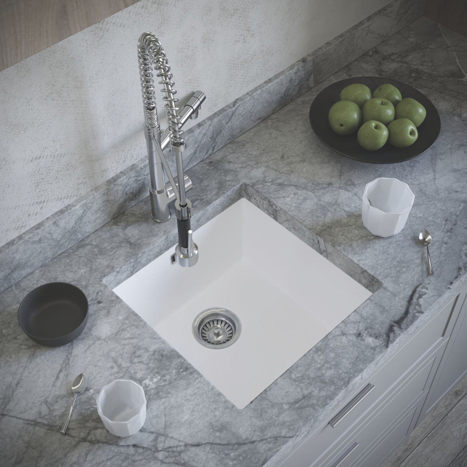 ETAL Comite 1 Bowl Composite Kitchen Sink Matt White 440mm x 440mm (929RG)