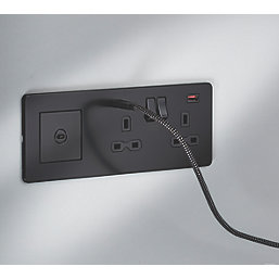 Knightsbridge SFR992RMBB 13A 2-Gang DP Combination Plate + 4.0A 18W 2-Outlet Type A & C USB Charger Matt Black with Black Inserts