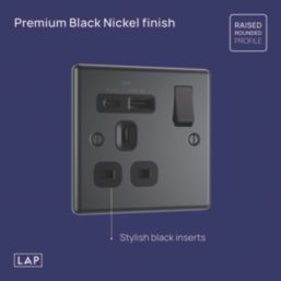 LAP  13A 1-Gang SP Switched Socket + 3A 18W 2-Outlet Type A & C USB Charger Black Nickel with Black Inserts