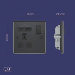 LAP  13A 1-Gang SP Switched Socket + 3A 18W 2-Outlet Type A & C USB Charger Black Nickel with Black Inserts