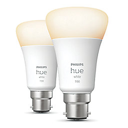 Philips Hue White Bluetooth BC A19 LED Smart Light Bulb 9W 806lm 2 Pack