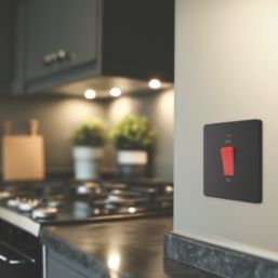 British General Evolve 45A 1-Gang 2-Pole Cooker Switch Matt Black with LED with Black Inserts