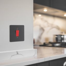 British General Evolve 45A 1-Gang 2-Pole Cooker Switch Matt Black with LED with Black Inserts