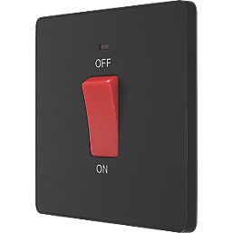 British General Evolve 45A 1-Gang 2-Pole Cooker Switch Matt Black with LED with Black Inserts