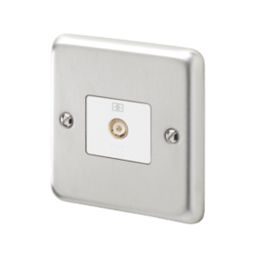 MK Contoura 1-Gang Coaxial TV / FM Socket Brushed Stainless Steel with White Inserts