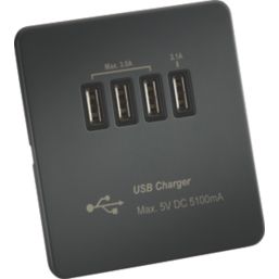 Knightsbridge  5.1A 25.5W 4-Outlet Type A USB Socket Anthracite with Black Inserts