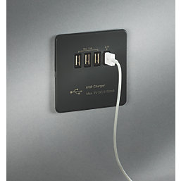 Knightsbridge  5.1A 4-Outlet Type A USB Socket Anthracite with Black Inserts