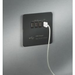 Knightsbridge SFQUADAT 5.1A 4-Outlet Type A USB Socket Anthracite with Black Inserts