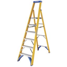 Werner Fibreglass 2.01m 6 Step Platform Step Ladder With Handrail