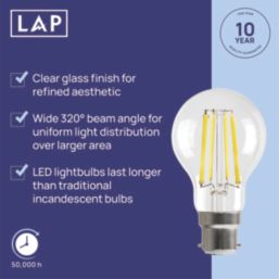 LAP  B22 A60 LED Light Bulb Clear 806lm 3.8W 2 Pack