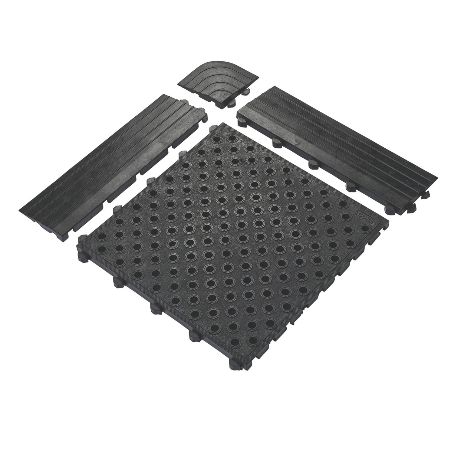 COBA Fatigue-Lock Open Hole Interlocking Floor Tile Black 24mm (931EN)